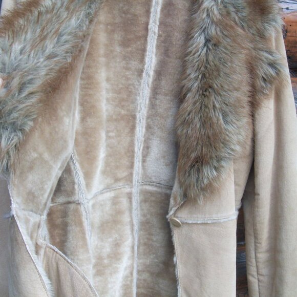 Like New! St Johns Bay Suede Leather Penny Lane Style Faux Fur Coat Jacket SZ L - Picture 3 of 3